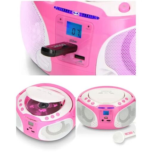 Radio portátil Lenco SCD-650 con reproductor de CD/MP3, iluminación LED y micrófono cableado