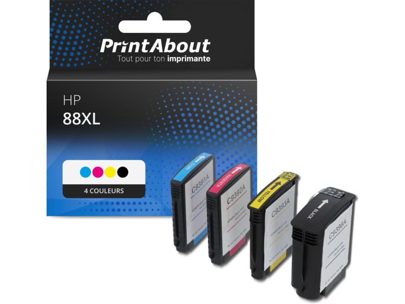 Cartucho compatible HP 88XL (C9396AE) - 4 colores - Alta capacidad - Multipack