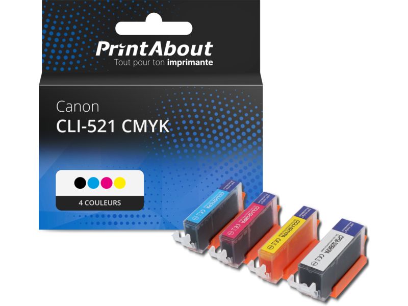 Cartouche d'encre compatible Canon CLI-521 CMYK - 4 couleurs - Multipack, 62 ml