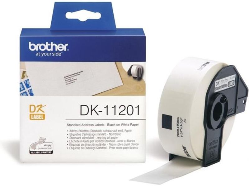 Etiqueta Brother DK-11201, 29 mm x 90 mm, Negro sobre blanco