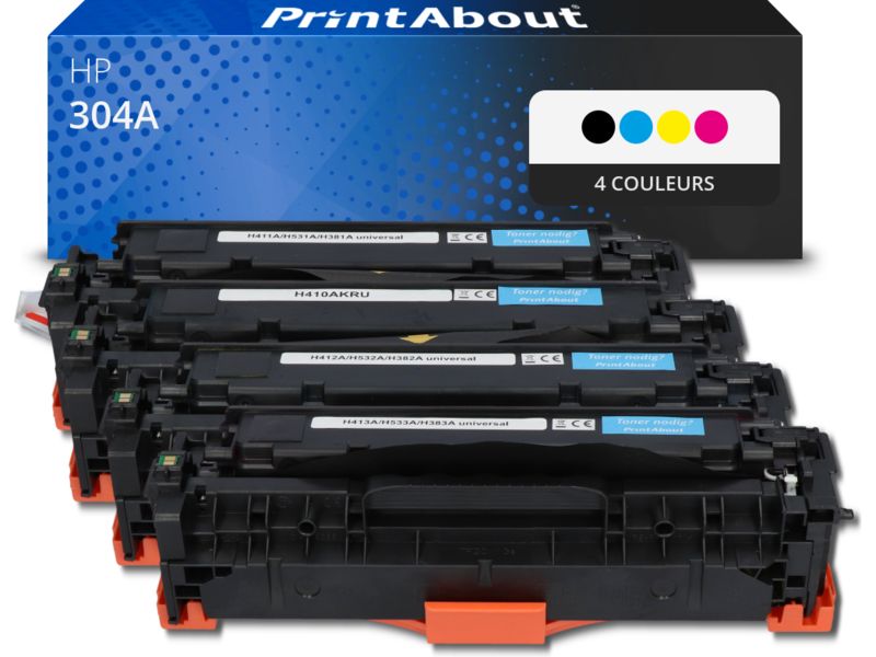 Toner compatible PrintAbout HP 304A (CC530A) - 4 couleurs - Multipack