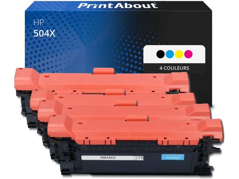 PrintAbout Compatible HP 504X (CE250X) Toner - 4 Colors - High Capacity - Multipack