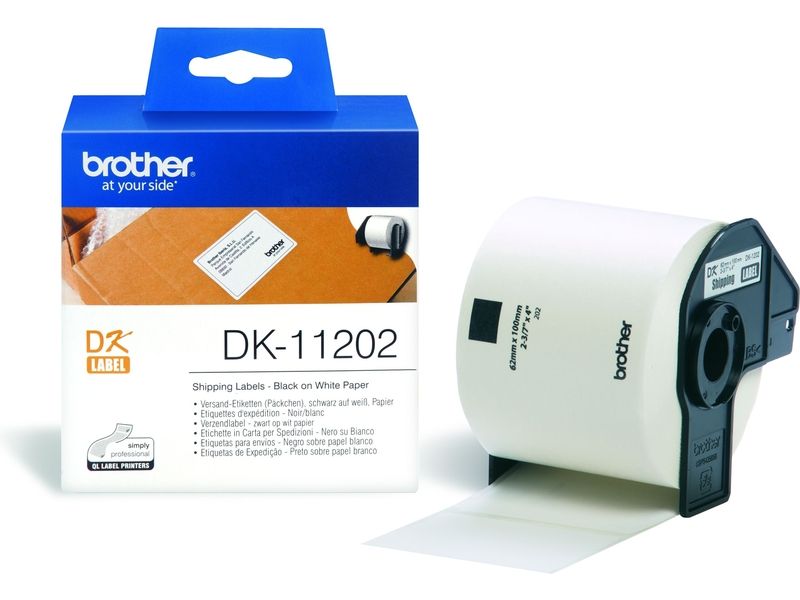 Etiqueta Brother DK-11202, 100 mm x 64 mm, Negro sobre blanco