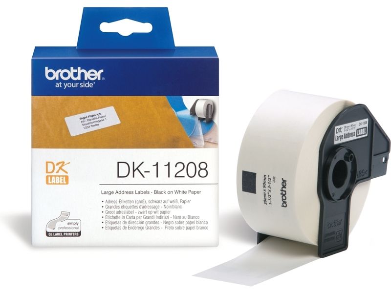 Brother DK-11208 Label, 38mm x 90mm, Black on White