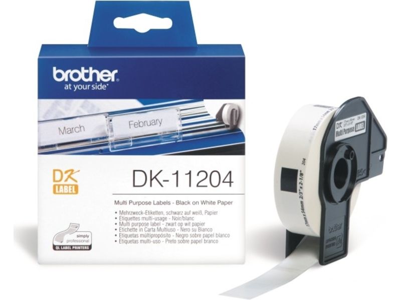 Etiqueta Brother DK-11204, 17 mm x 54 mm, Negro sobre blanco