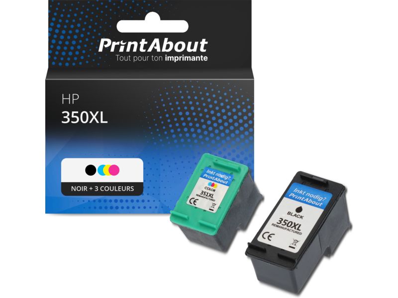 Cartouche compatible PrintAbout HP 350XL - Noir + 3 couleurs - Grande capacité - Multipack (SD412EE)