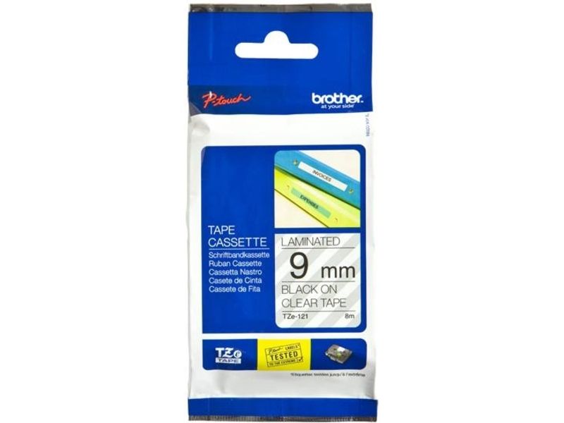 Ruban Brother TZe-121 - 9 mm Noir sur Transparent