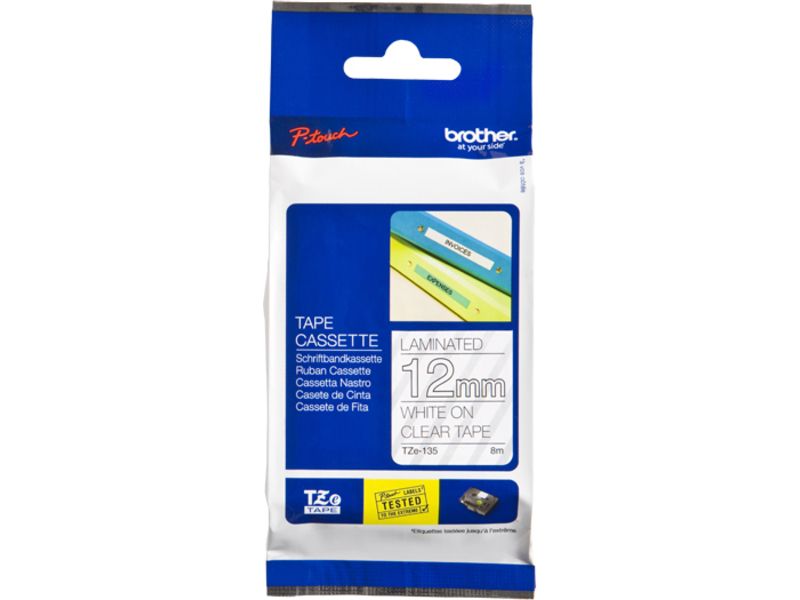 Cintas Brother TZe-135 - 12 mm - Blanco sobre transparente