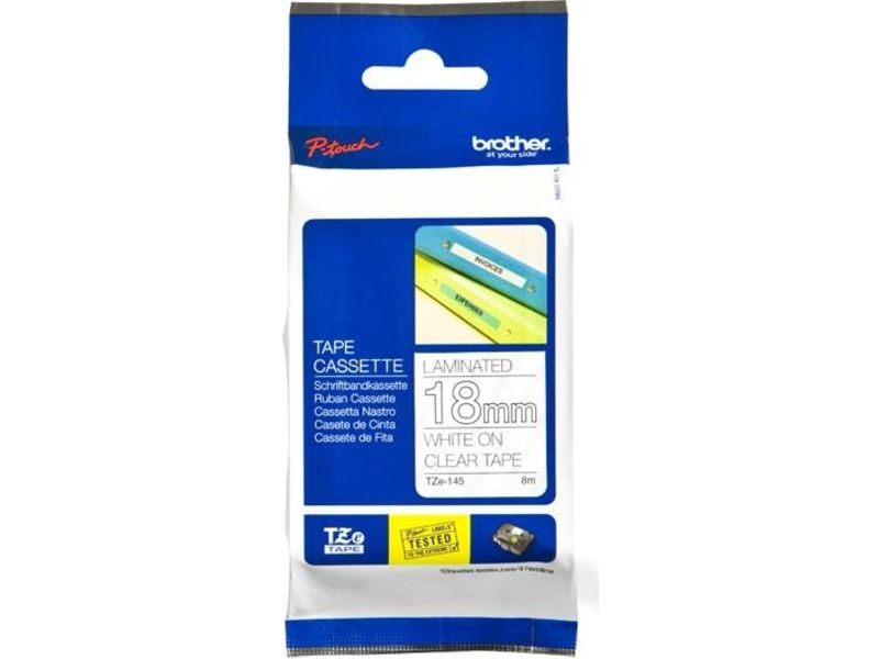 Brother TZe-145 - 18mm - White on Transparent - Tape