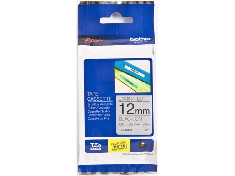 Ruban Brother TZe-M931 12 mm Noir sur Métallique