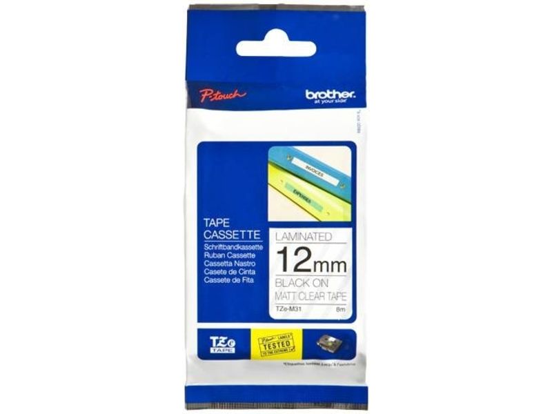 Ruban Brother TZe-M31 - 12 mm - Noir sur transparent