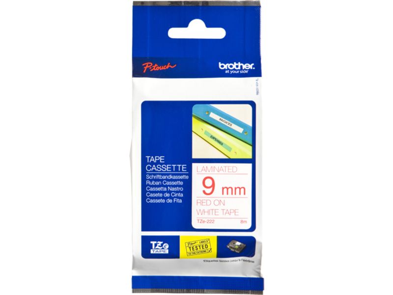 Ruban Brother TZe-222 - 9 mm - Rouge sur blanc