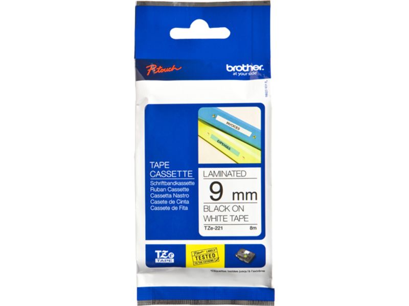 Ruban Brother TZe-221 - 9 mm - Noir sur Blanc