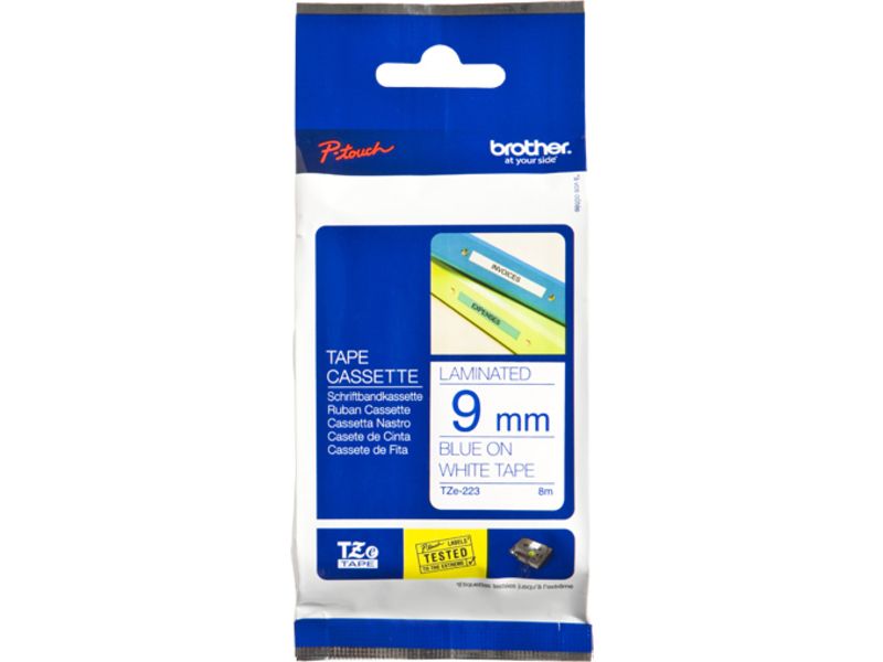 Bandes adhésives Brother TZe-223 - 9 mm - Bleu sur blanc