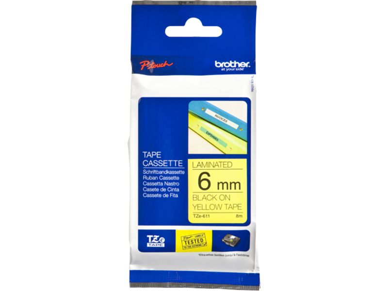 Cintas Brother TZe-611 - 6 mm - Negro sobre Amarillo