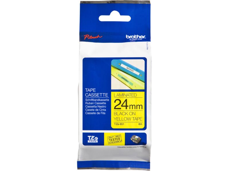 Brother TZe-651 Tape - 24mm x 24mm - Black on Yellow