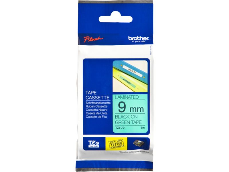 Ruban Brother TZe-721 - 9 mm - Noir sur vert