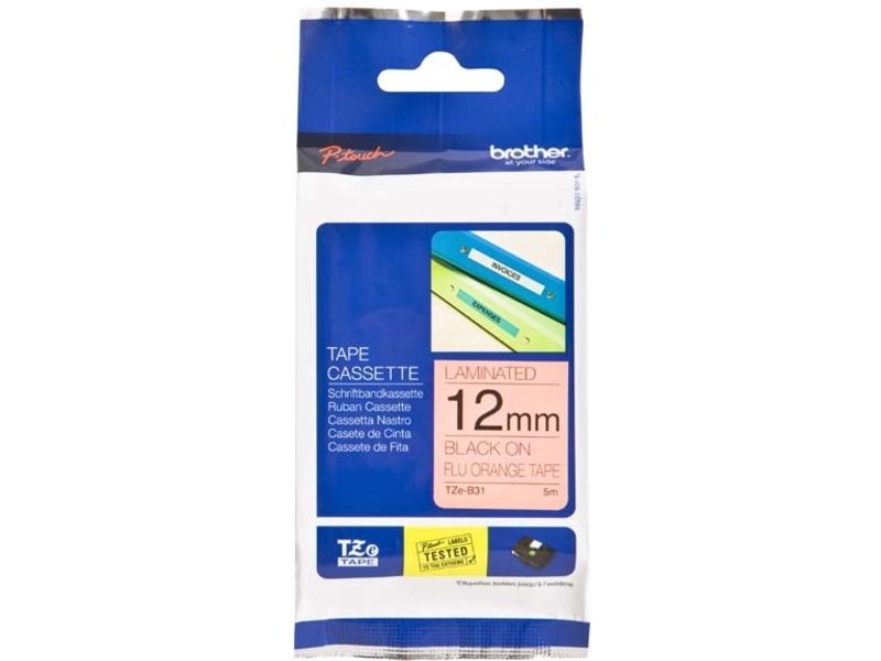 Ruban Brother TZe-B31 - 12 mm - Noir sur orange