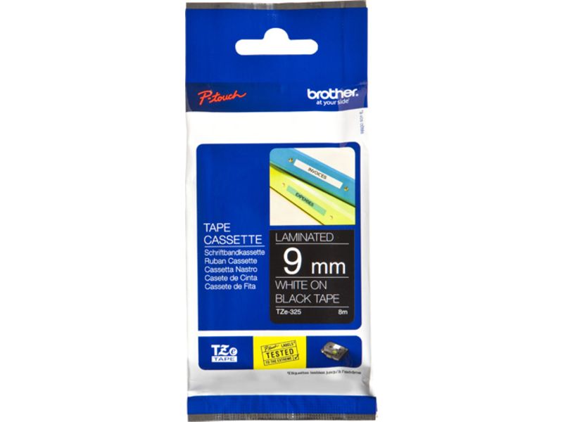 Bandes Brother TZe-325 - 9 mm - Blanc sur noir