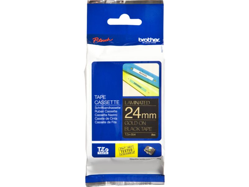 Brother TZe-354 Tape - 24mm x 24mm - Gold on Black