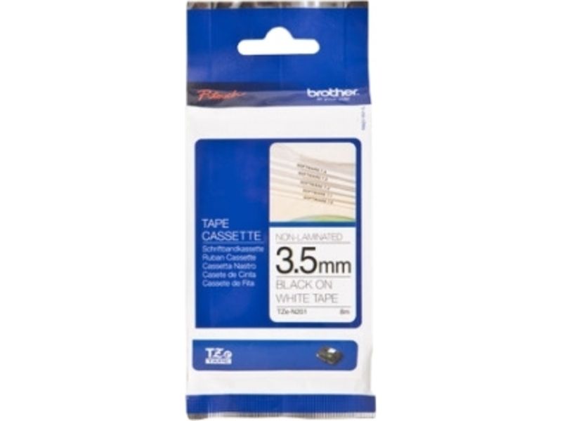 Ruban Brother TZe-N201 - 3,5 mm - Noir sur Blanc