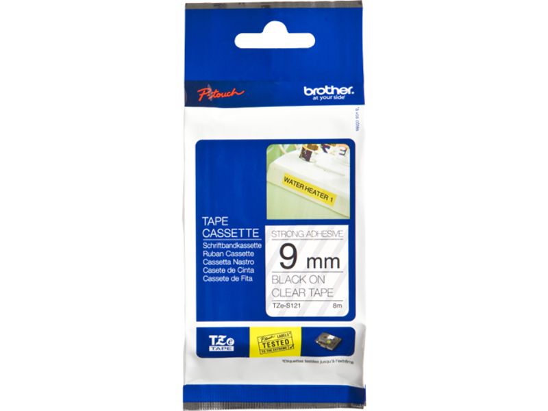 Brother TZe-S121 9mm Black on Transparent Tape