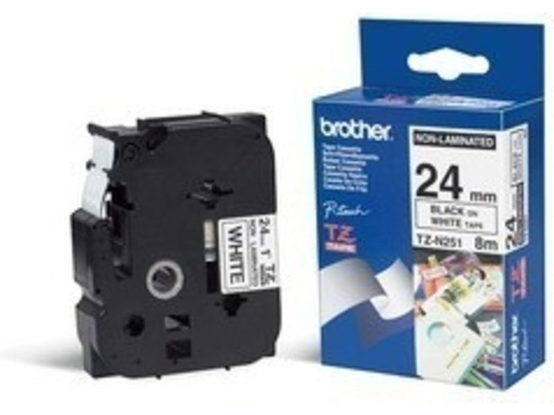 Ribón Brother TZe-N251 - 24 mm x 24 mm - Negro sobre blanco