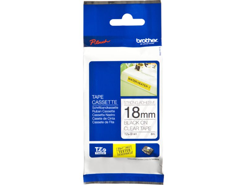Brother TZe-S141 18mm Black on Transparent Tape