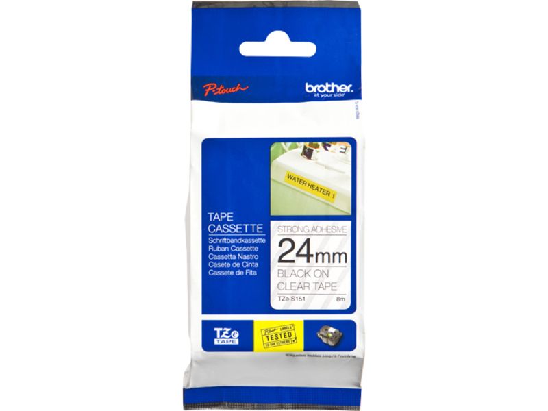 Ruban Brother TZe-S151 24 mm x 24 mm Noir sur Transparent