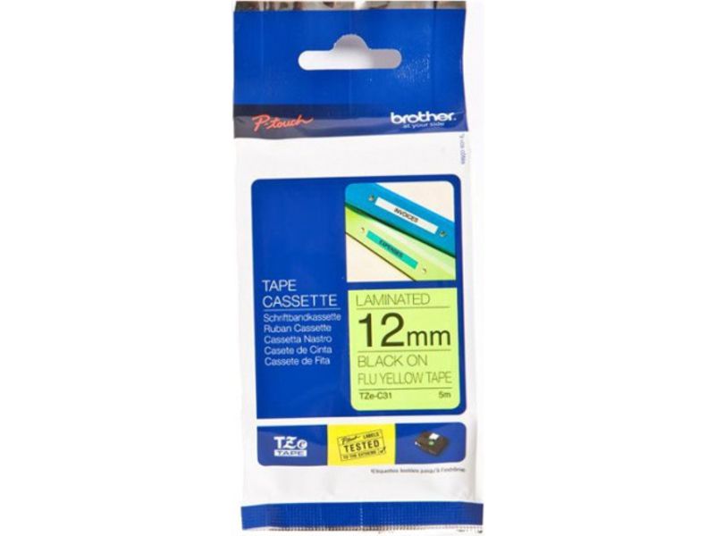 Ruban Brother TZe-C31 - 12 mm - Noir sur Jaune