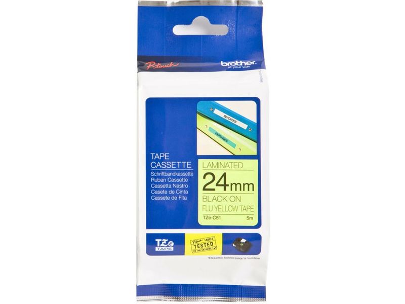 Ruban Brother TZe-C51 - 24mm x 24mm - Noir sur Jaune