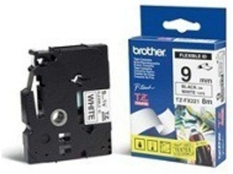 Cinta Brother TZe-FX221 - 9 mm - Negro sobre blanco