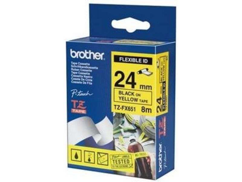 Ruban Brother TZe-FX651 Noir sur Jaune (24 mm x 24 mm)