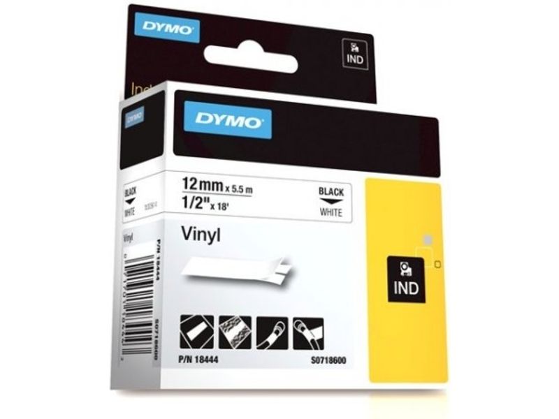 Dymo 18444 Label Maker Tape - 12mm - Black on White