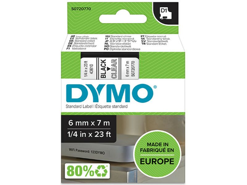Tinta Dymo 6 mm Negro sobre Transparente (S0720770)