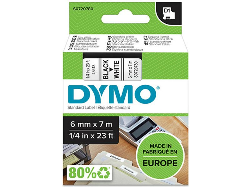 Etiqueta Dymo S0720780 de 6 mm Negro sobre Blanco