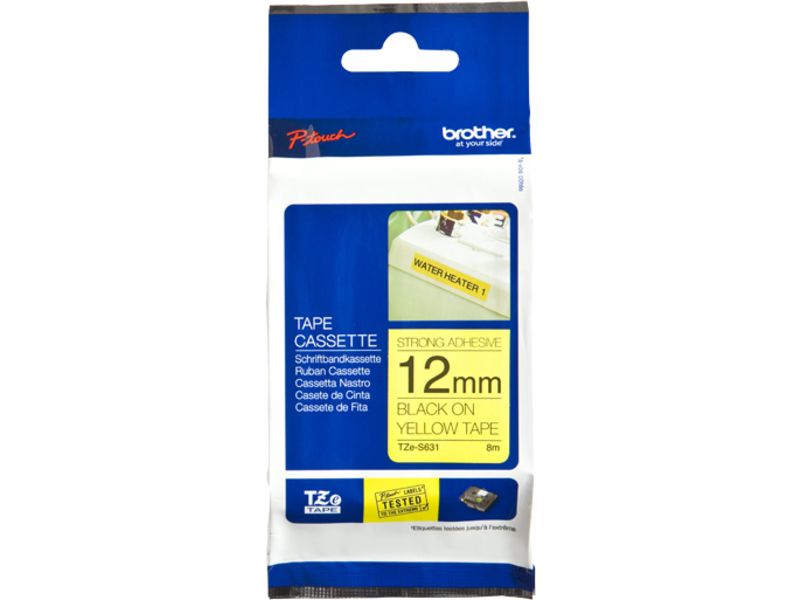 Ruban Brother TZe-S631 - 12 mm - Noir sur Jaune