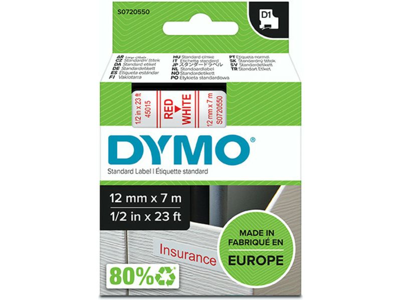 Ruban Dymo 12 mm Rouge sur Blanc (S0720550)