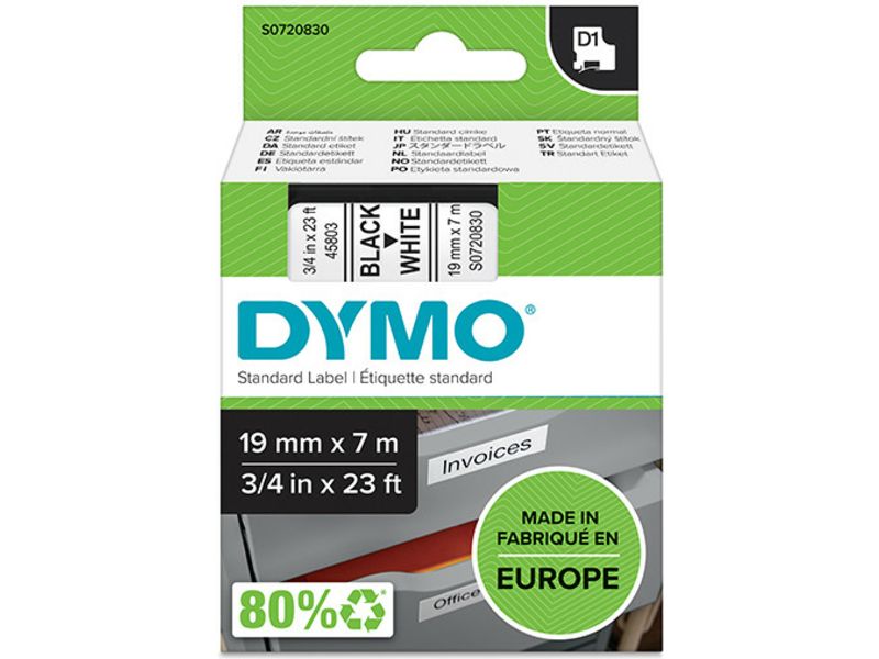 Ruban Dymo S0720830 19 mm Noir sur Blanc