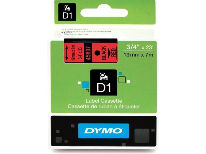 Ruban Dymo Noir sur Rouge 19 mm
