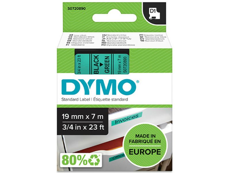 Ruban Dymo 19 mm Noir sur Vert (S0720890)