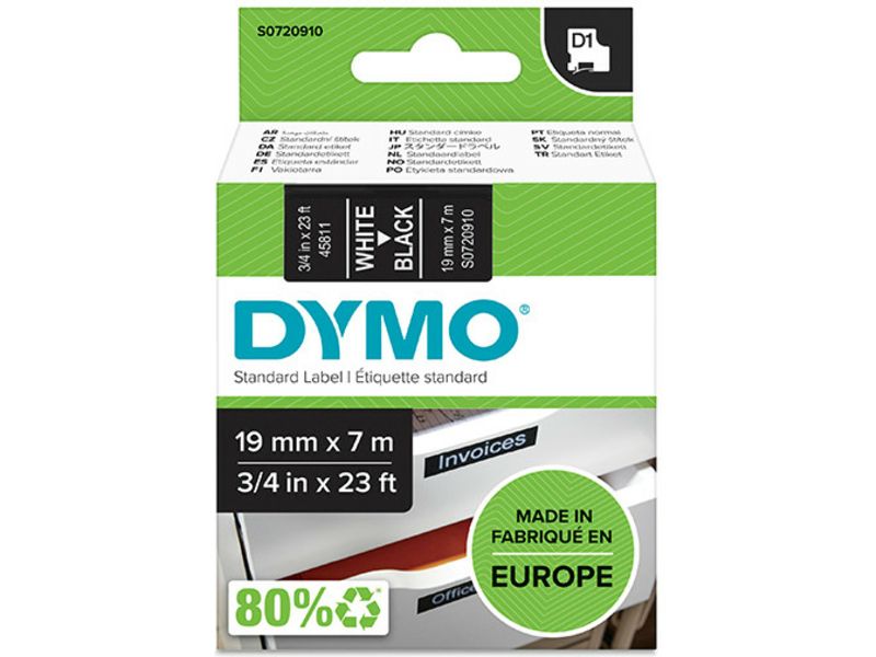 Ruban Dymo 19 mm Blanc sur Noir (S0720910)