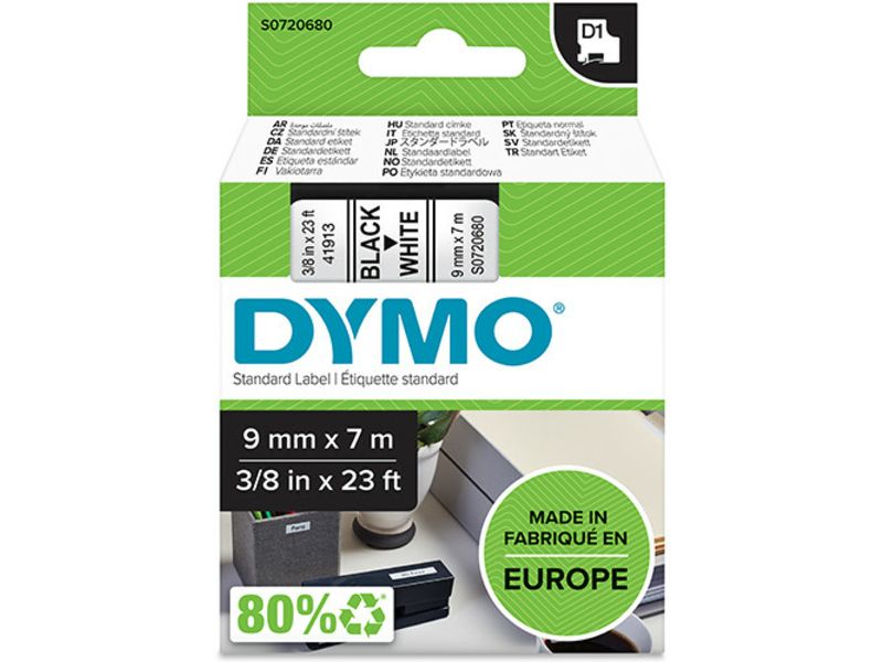 Etiqueta Dymo Negro sobre Blanco de 9 mm