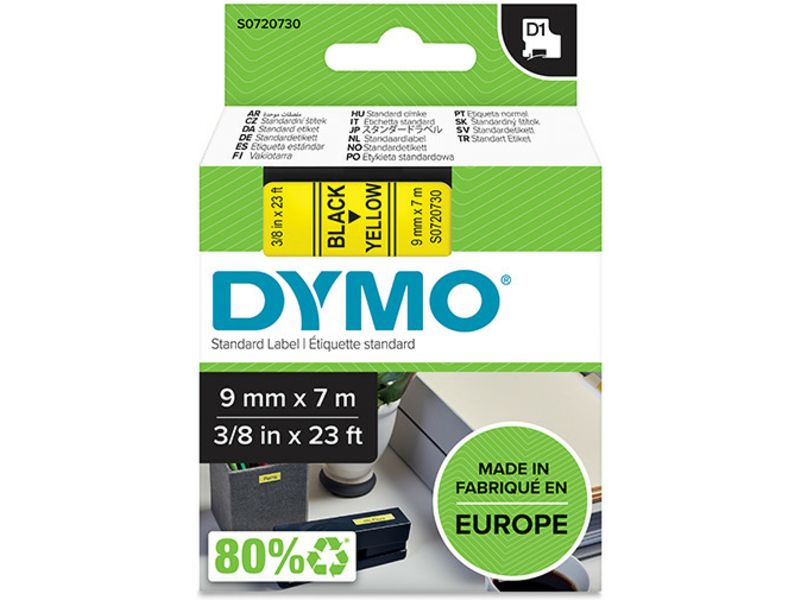 Ruban Dymo S0720730 9 mm Noir sur Jaune