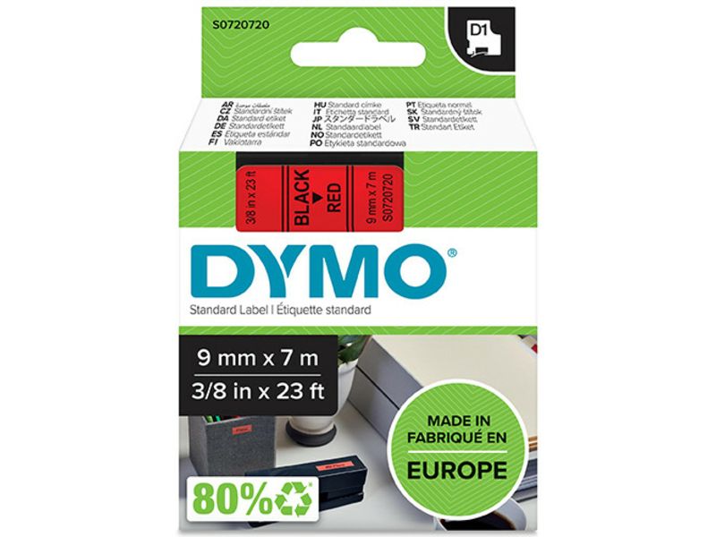 Ruban Dymo Noir sur Rouge 9 mm (S0720720)