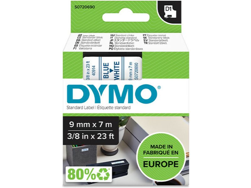 Ruban Dymo S0720690 9 mm Bleu sur Blanc