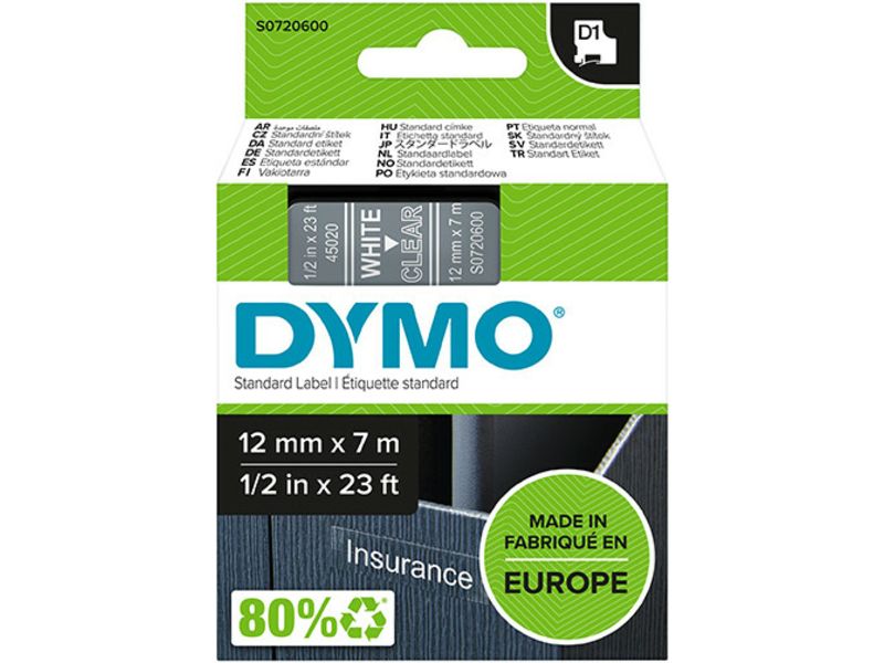 Dymo 12mm White on Transparent Tape (S0720600)