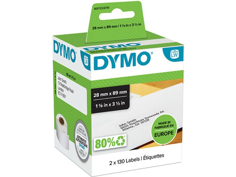 Etiqueta Dymo 99010 - 28 mm x 89 mm - 2 rollos - Negro sobre blanco