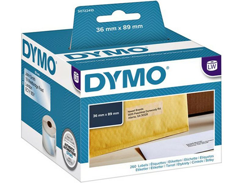 Dymo Label, 36x89mm, Black on Transparent