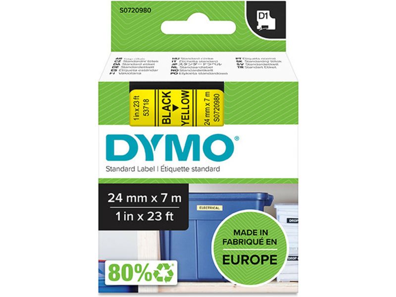 Dymo 24mm x 24mm Black on Yellow Label